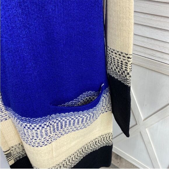 MaxSport Western Colorblock Long Cardigan Sweater Gray Blue Cream Black Large - Picture 8 of 12